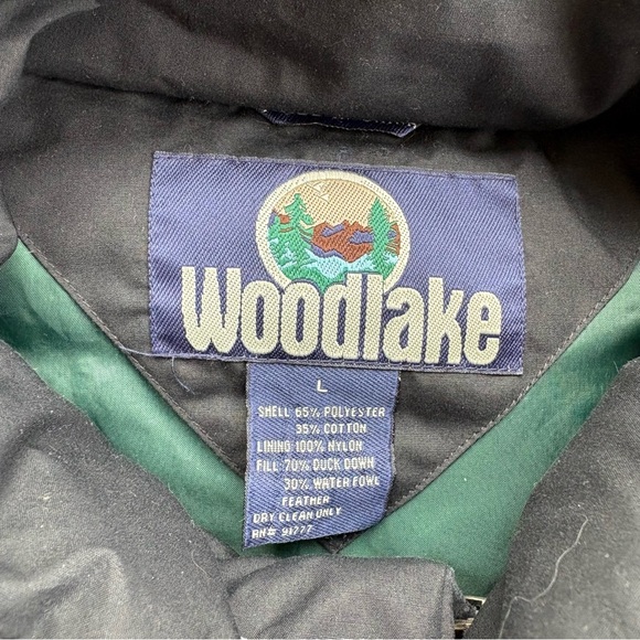 VTG Down Puffer Vest Men's Large Black and Green Full Zip Snap Front Woodlake - Picture 4 of 6